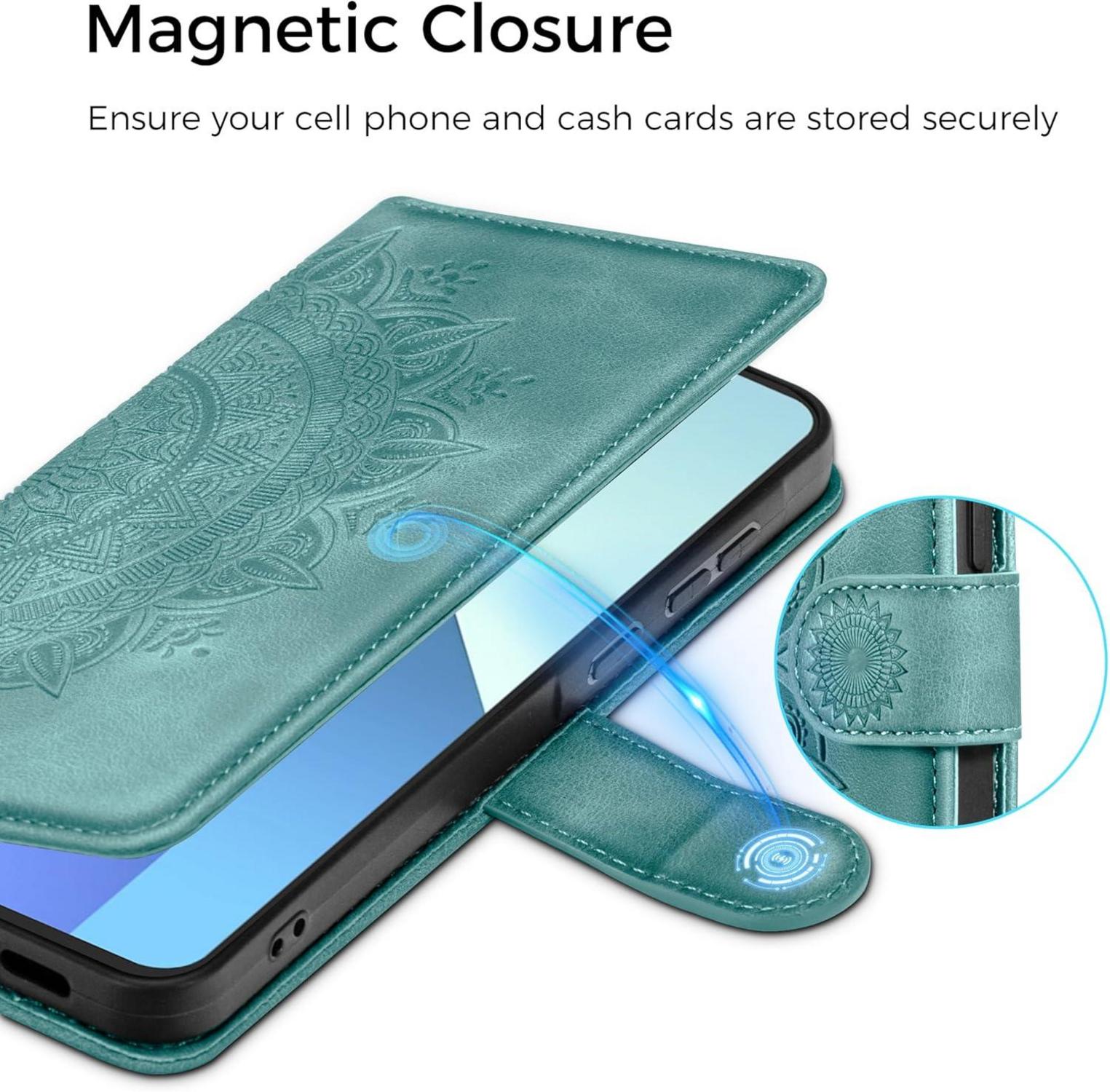 Handyhülle Xiaomi Redmi Note 13 4G Wallet PU Leder Tasche Grün