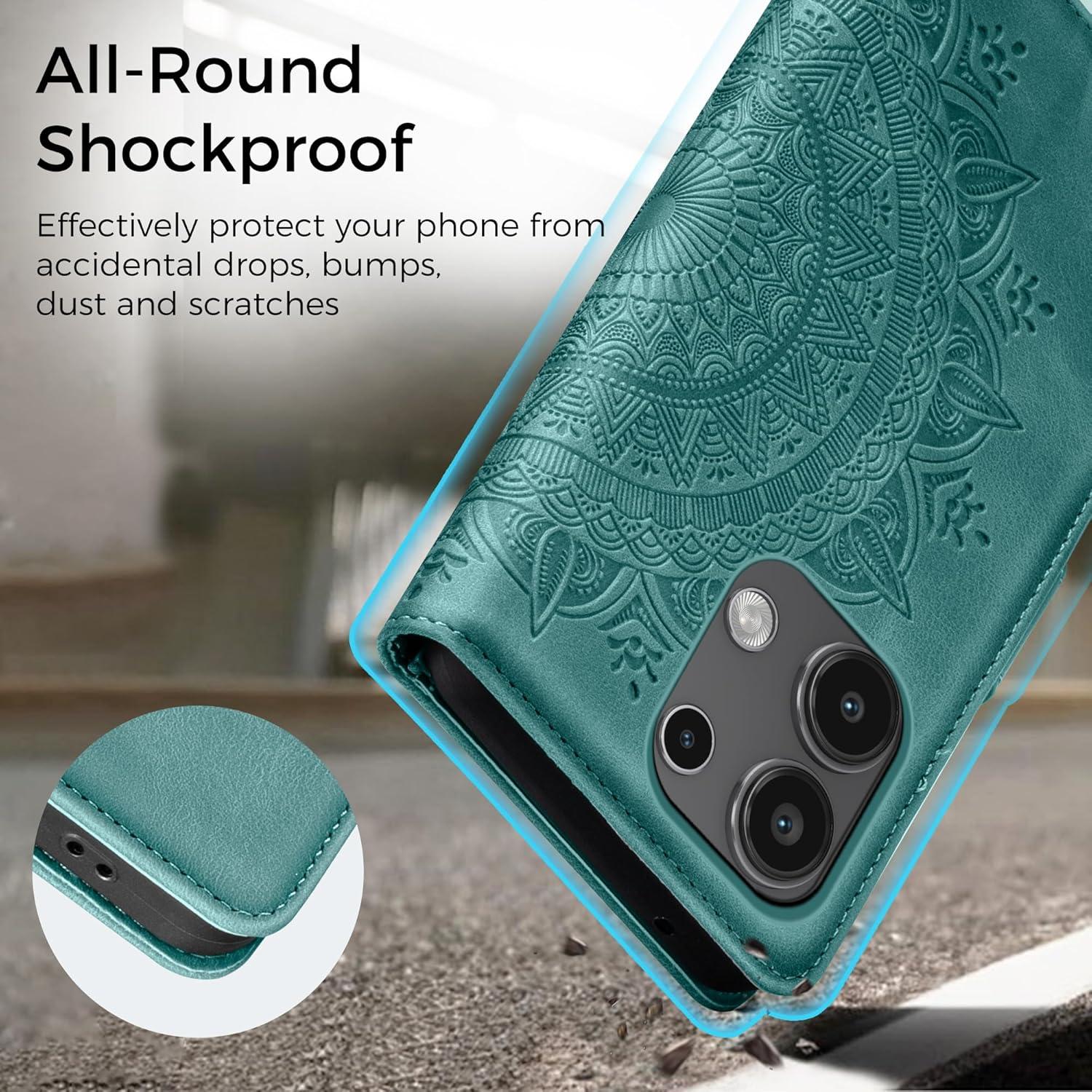 Handyhülle Xiaomi Redmi Note 13 4G Wallet PU Leder Tasche Grün