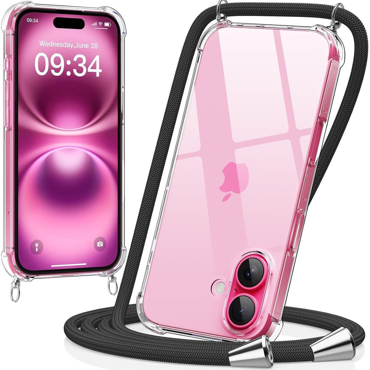 iPhone 16 Umhängehülle mit Band – Transparent & Verstellbar
