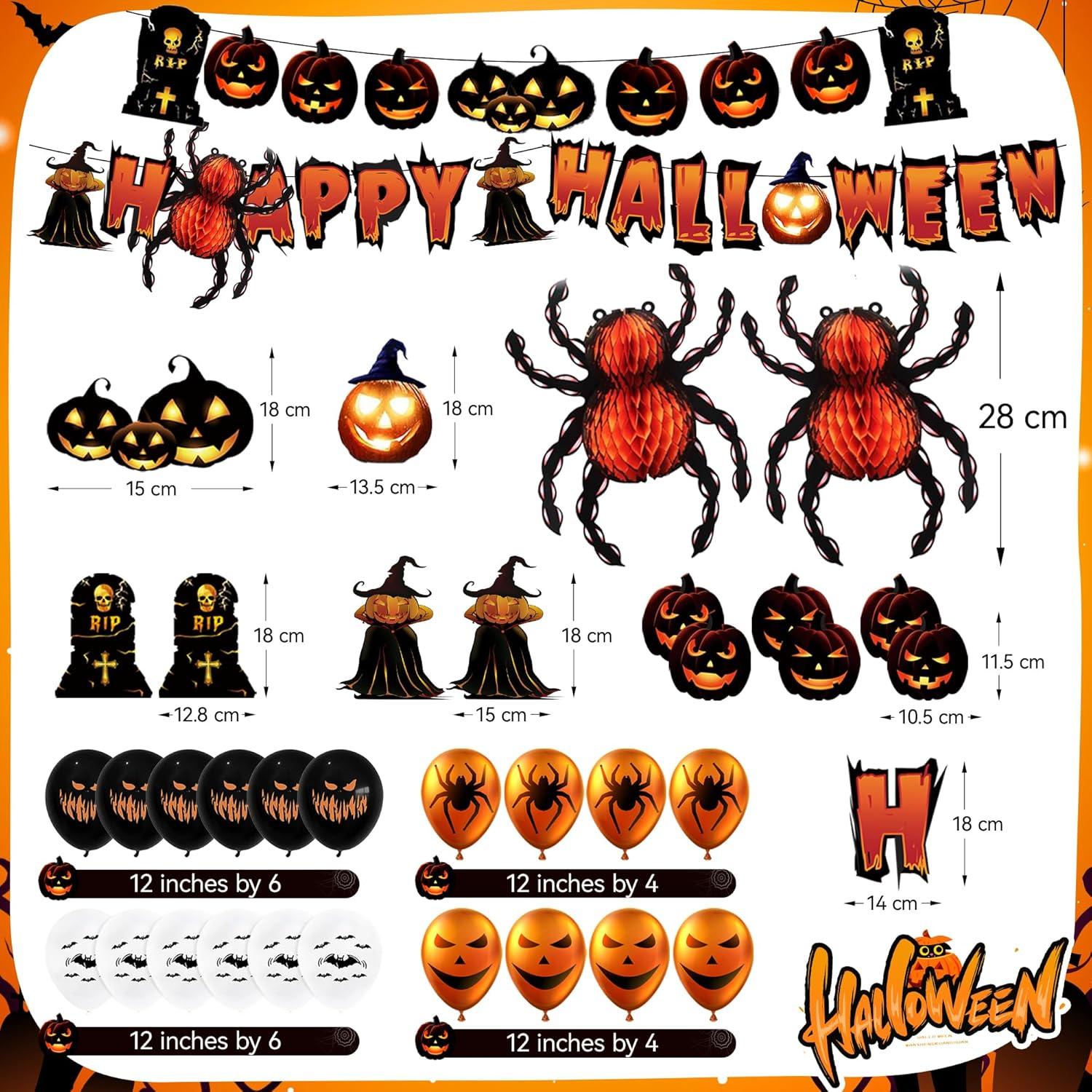 Halloween Deko Innen Set Luftballons Girlande Banner Spinnen