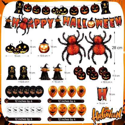 Halloween Deko Innen Set Luftballons Girlande Banner Spinnen
