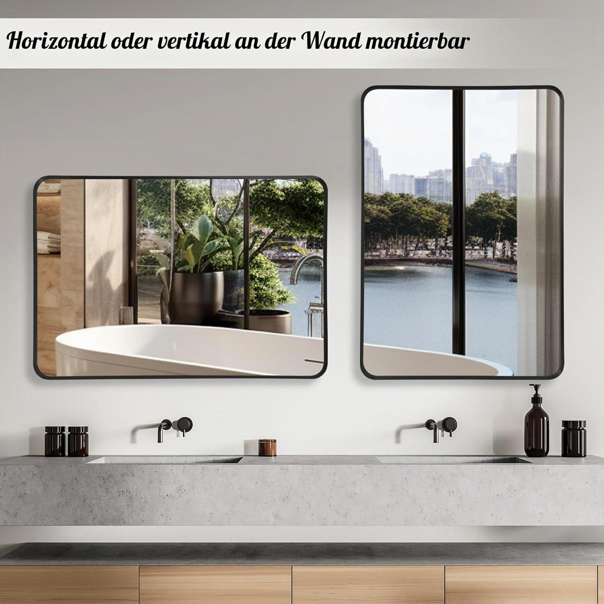 Wandspiegel Schwarz 60x90 cm - Moderner Badezimmer Spiegel