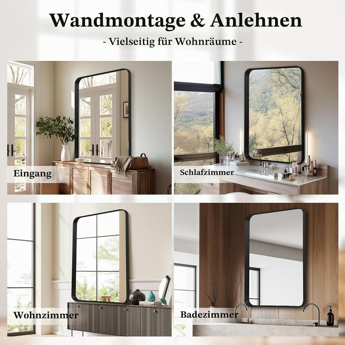 Wandspiegel Schwarz 60x90 cm - Moderner Badezimmer Spiegel