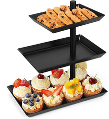 Schwarze Etagere 3-stufig Drehbarer Servierturm für Dessert und Obst