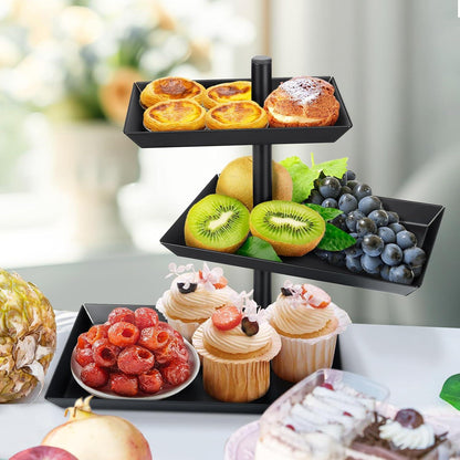 Schwarze 3-stufige Etagere 360° drehbar für Desserts Hochzeit Party