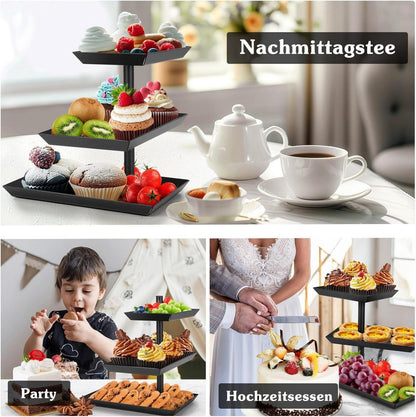 Schwarze Etagere 3 Etagen 360° drehbar Servierturm Hochzeit Geburtstag
