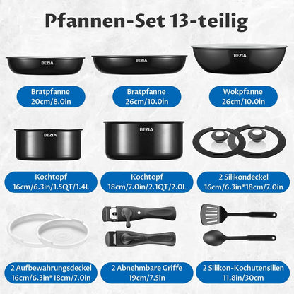 13-tlg Pfannenset abnehmbare Griffe Keramikbeschichtung