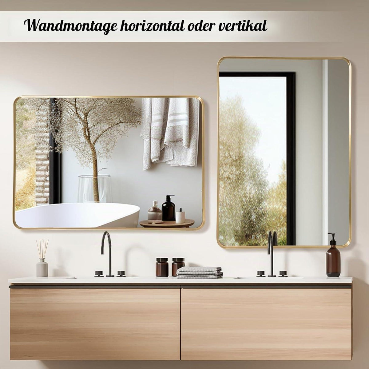 Goldener Wandspiegel 50x75 cm – Rechteckig, gebogene Ecken