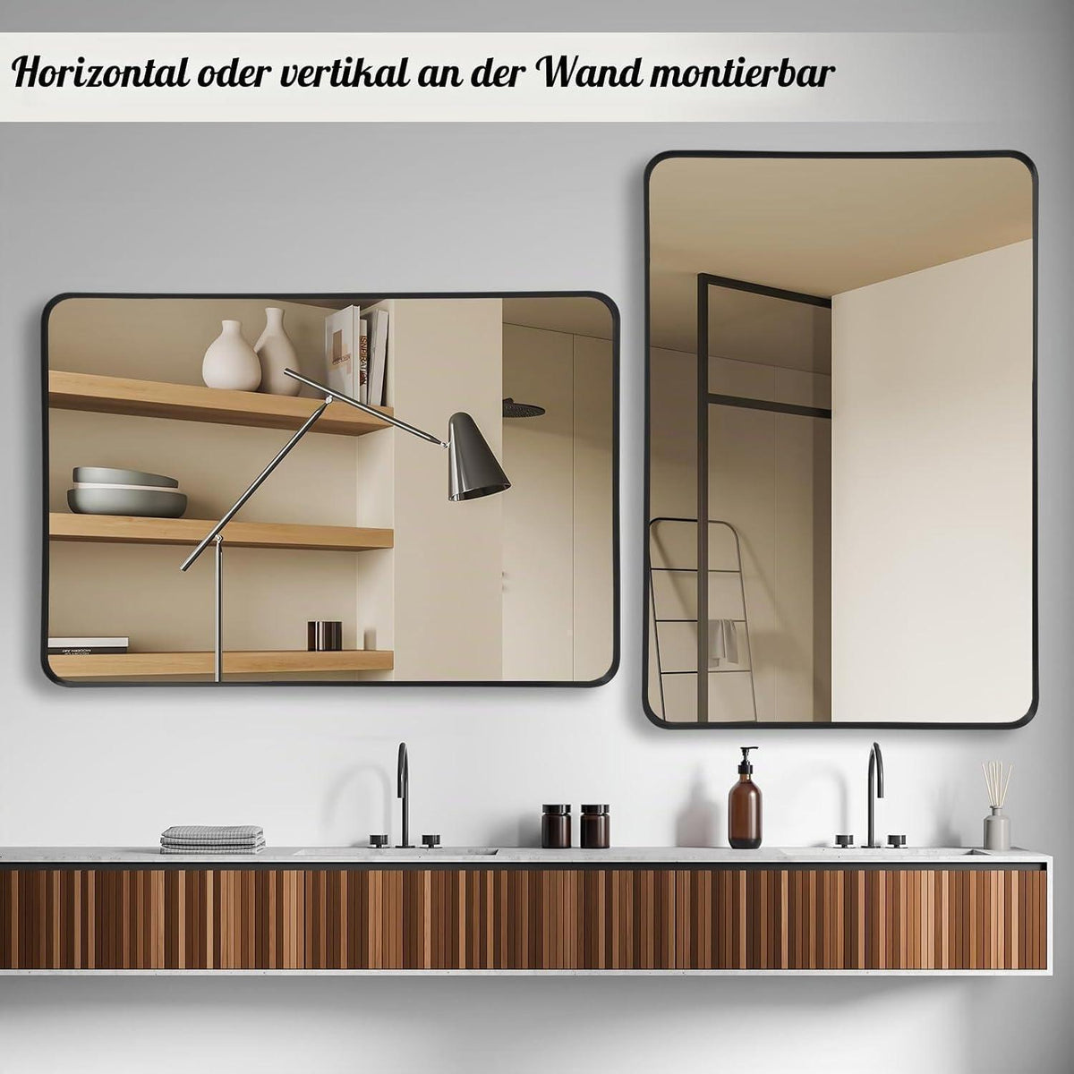 Wandspiegel Schwarz 75x100cm - Moderner Badezimmer Spiegel mit Zubehör
