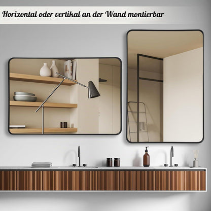Wandspiegel Schwarz 75x100cm - Moderner Badezimmer Spiegel mit Zubehör