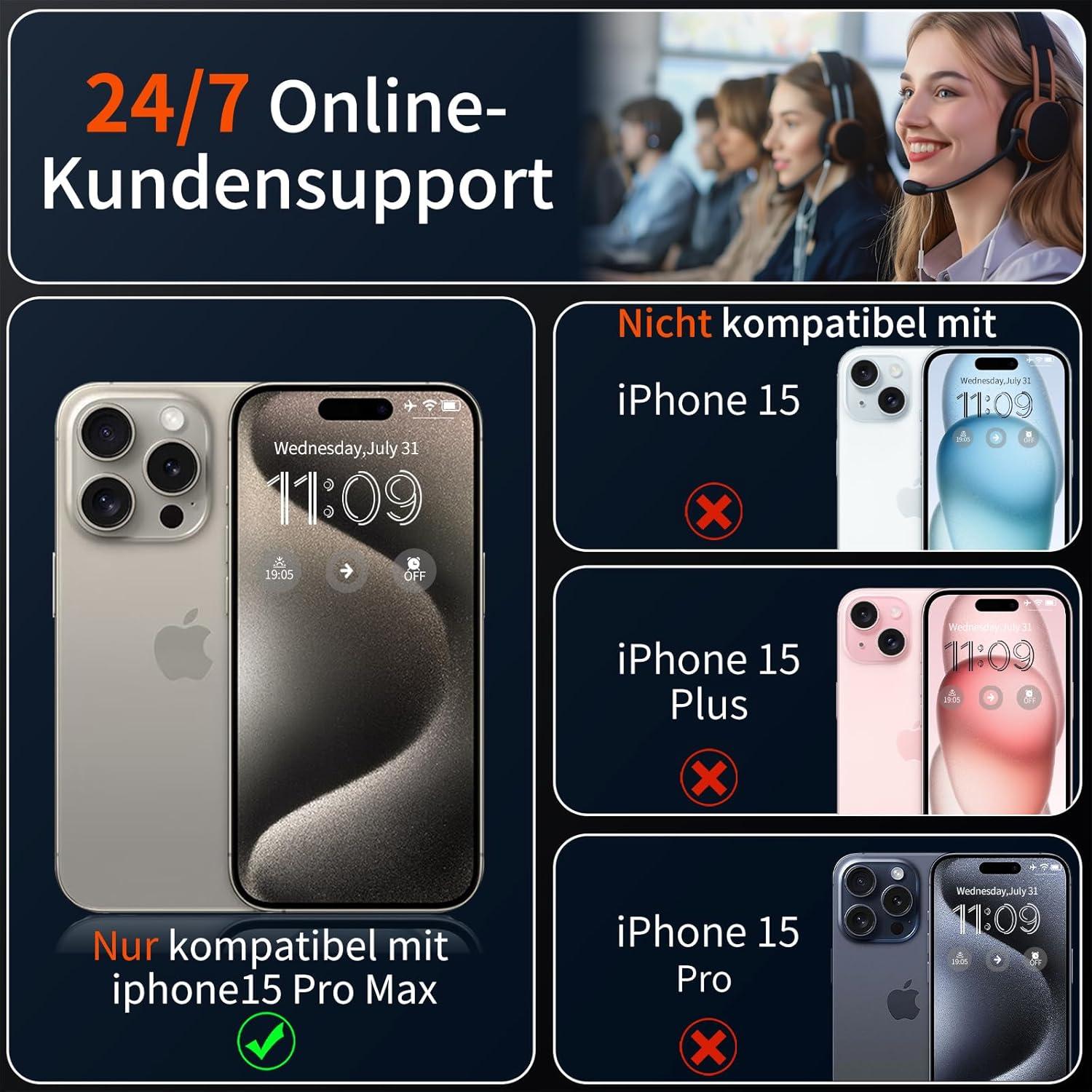 Panzerglas iPhone 15 Pro Max Schutzfolie 2 Stück 9H+ Härte