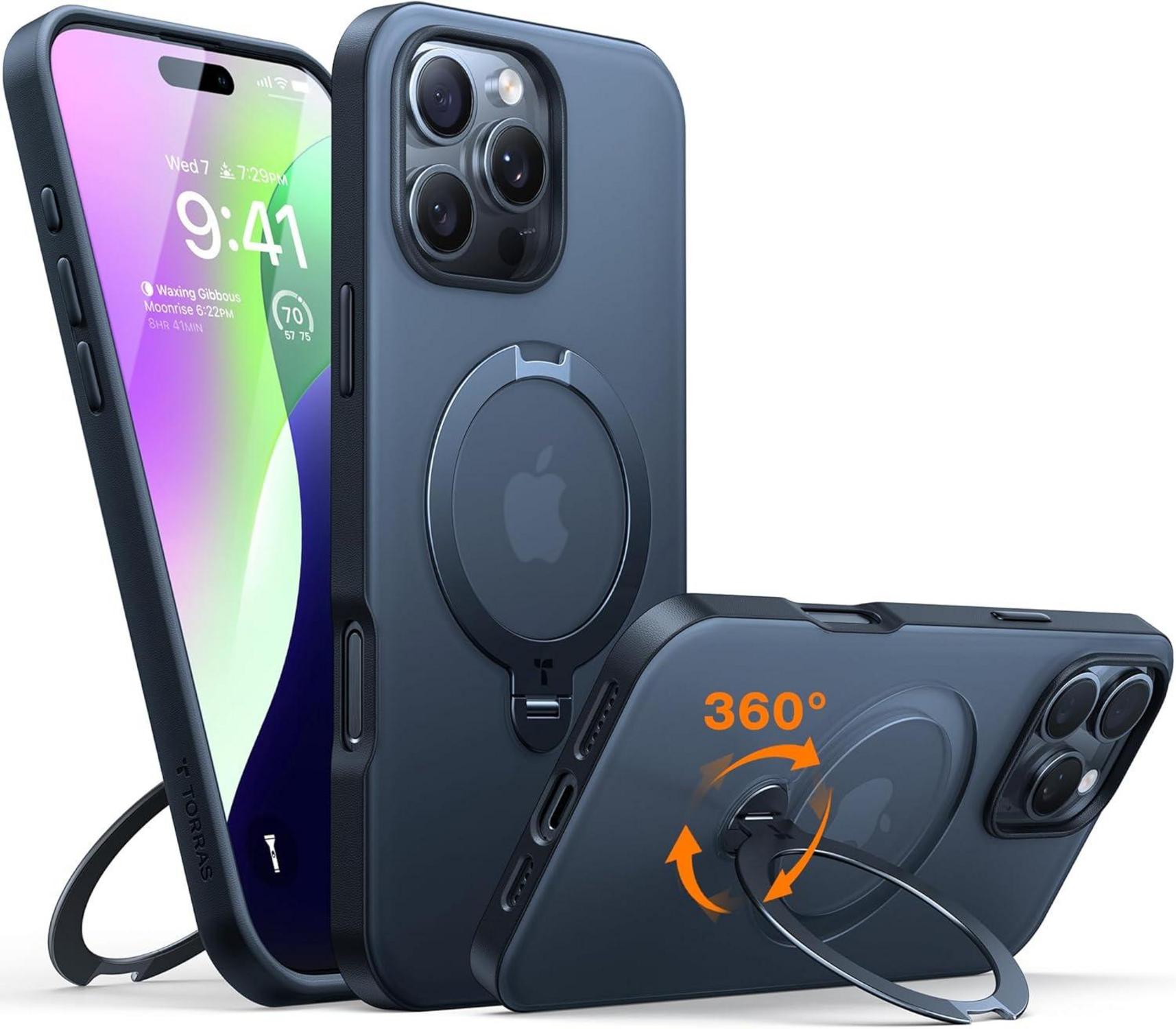 TORRAS 360° Ostand Spin iPhone 16 Pro Max Hülle Magsafe Militärschutz