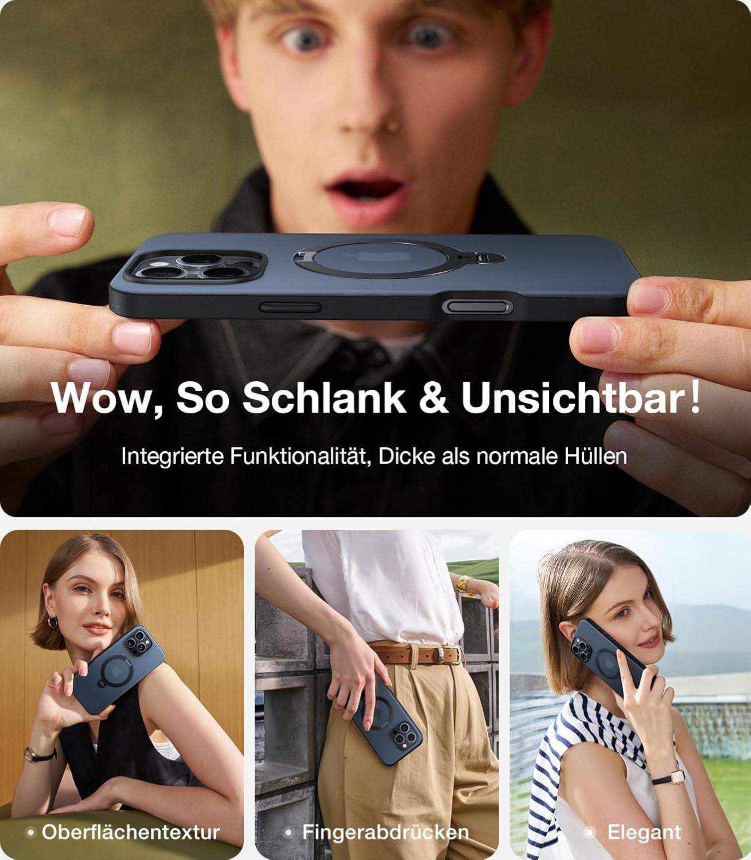 360° Ostand Spin Magsafe Hülle iPhone 16 Pro Max Militärschutz/schwarz