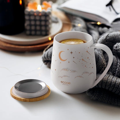 Teetasse 600ml Keramik mit Sieb und Deckel Weiß - Geschenkbox inklusive