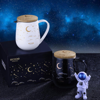 Teetasse 600ml Keramik mit Sieb und Deckel Weiß - Geschenkbox inklusive