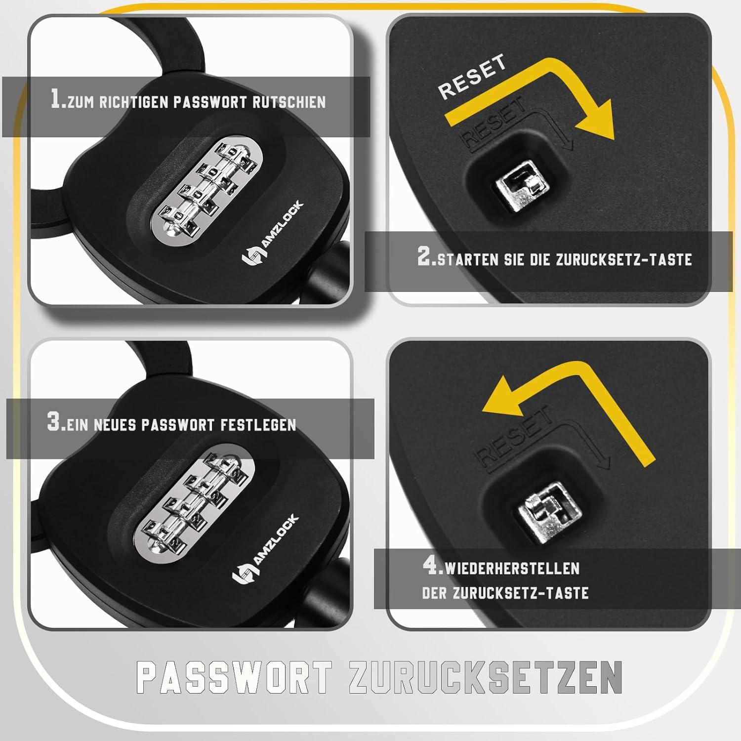 AMZLOCK E Scooter Schloss 65cm Zahlenschloss Diebstahlschutz 8mm Stahlkette