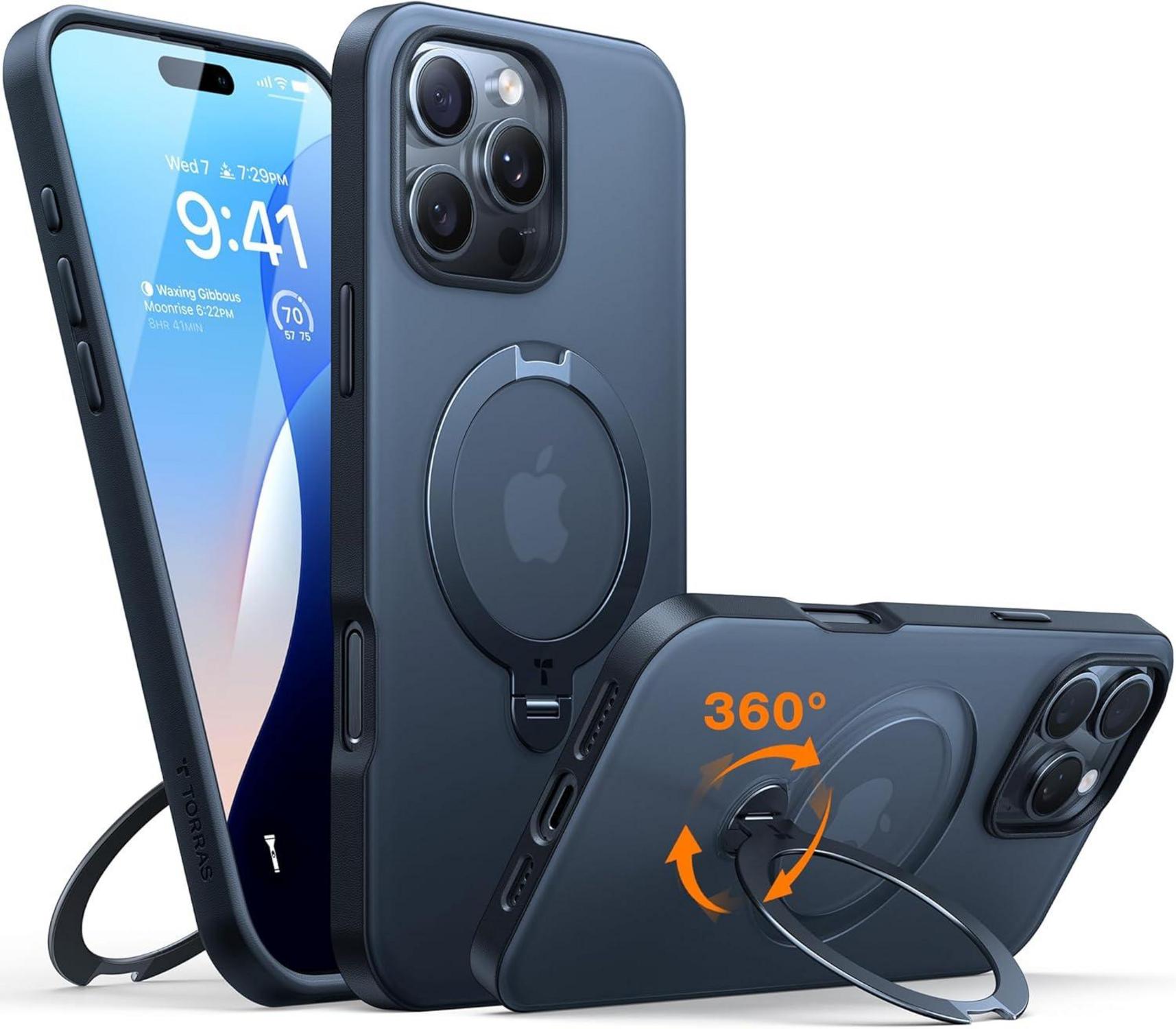 iPhone 16 Pro Hülle Magsafe Robust Standring Militärschutz Schwarz
