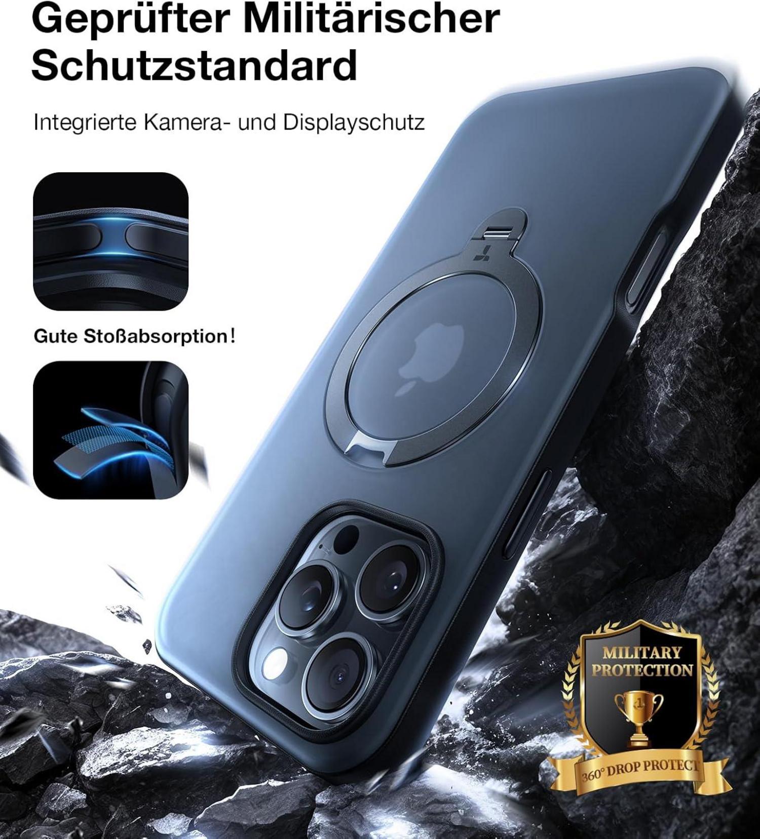TORRAS 360° Ostand Spin iPhone 16 Pro Hülle Magsafe Militärschutz Schwarz