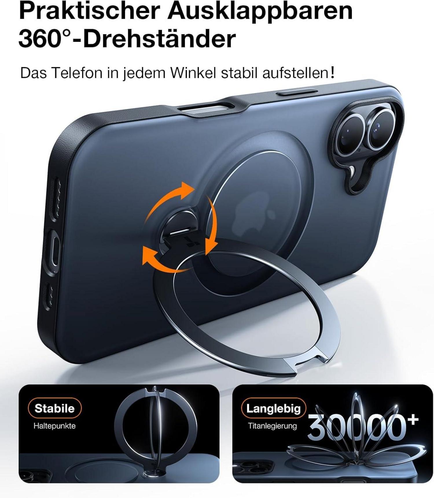Mattschwarze Handyhülle mit 360-Grad Ostand Spin Magnetring