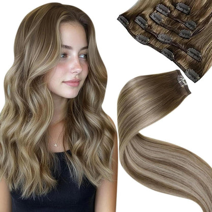 Echthaar Clip-in Extensions Balayage Blond Ombre