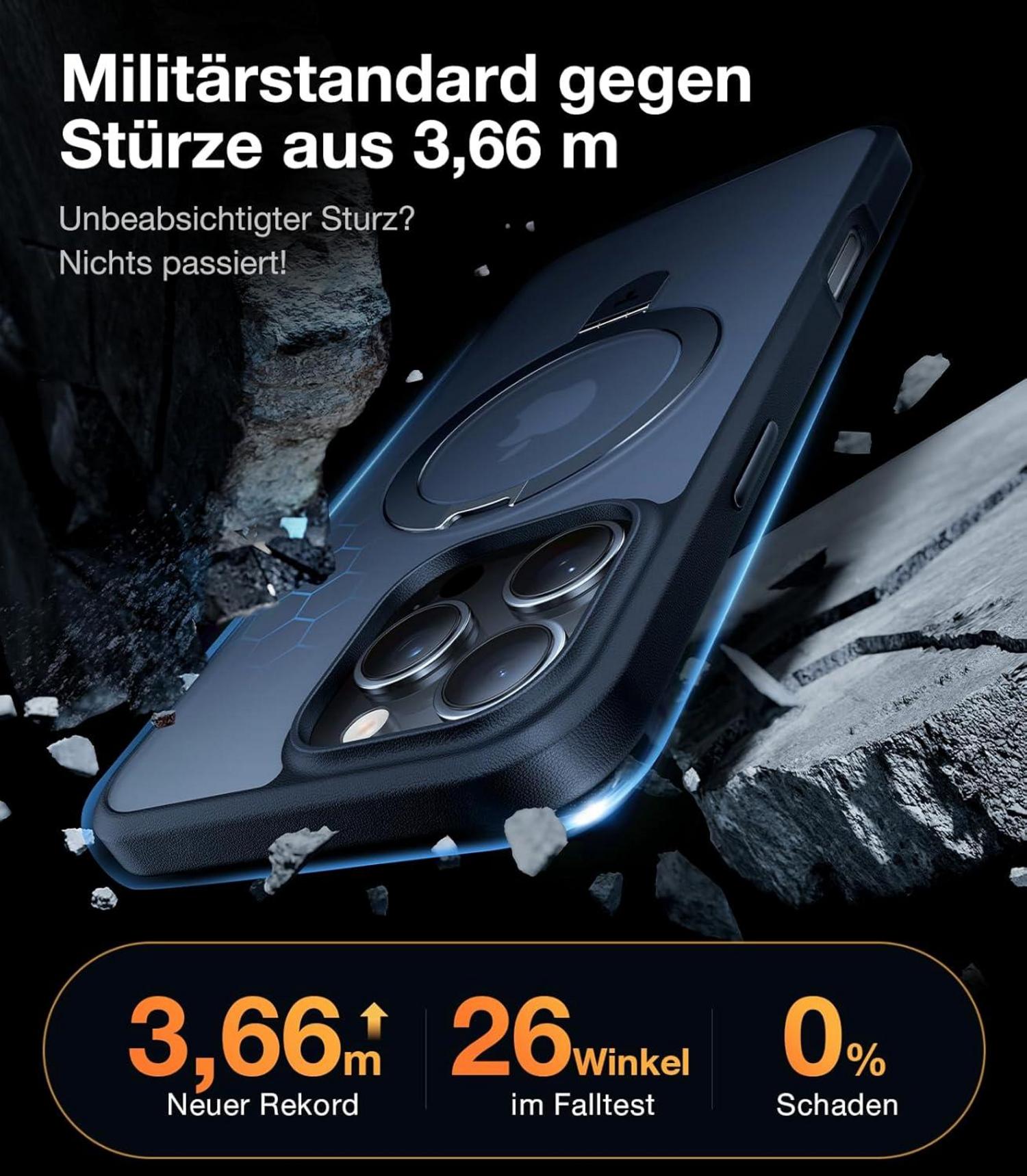iPhone 16 Pro Hülle Ostand MagSafe Schwarz Militärischer Schutz