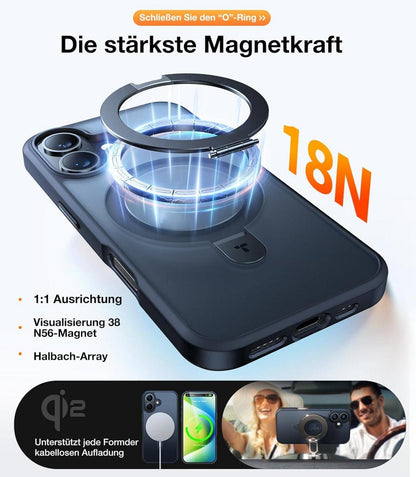 iPhone 16 Hülle MagSafe Ostand Militärischer Schutz Schwarz