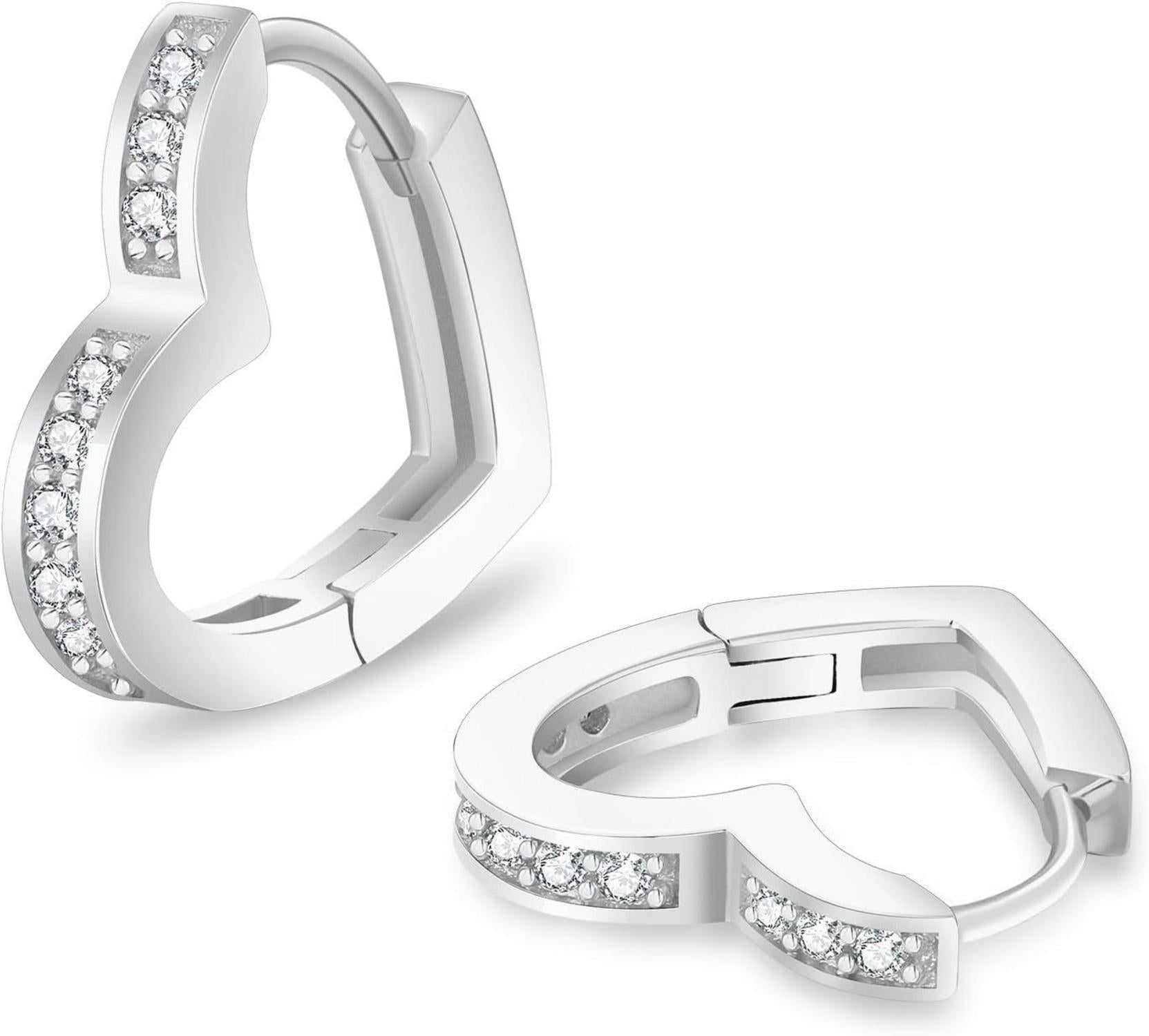 Silber Creolen Damen 925 Herz Moissanite Zirkonia