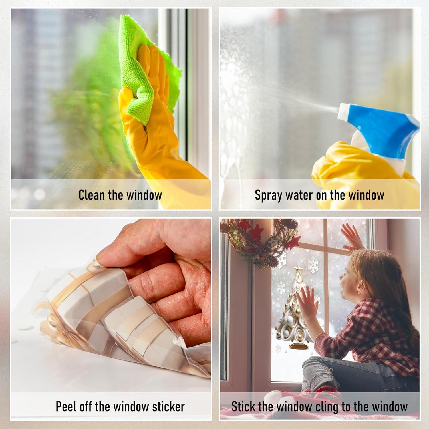 EDWINENE 6 Blatt Weihnachtsfensterbilder Schneemann Gold Glanz 3D-effekt