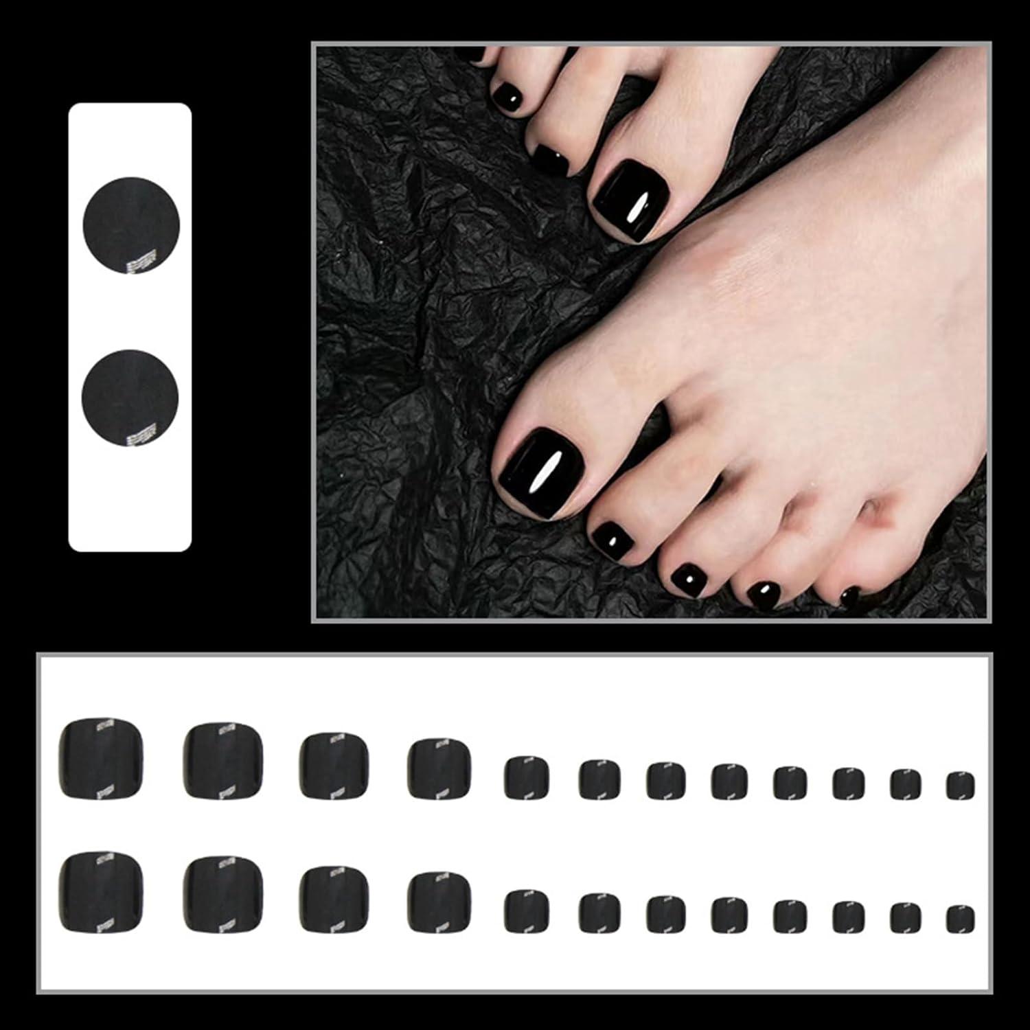 24 Stück Künstliche Fußnägel Schwarz Acryl Full Cover