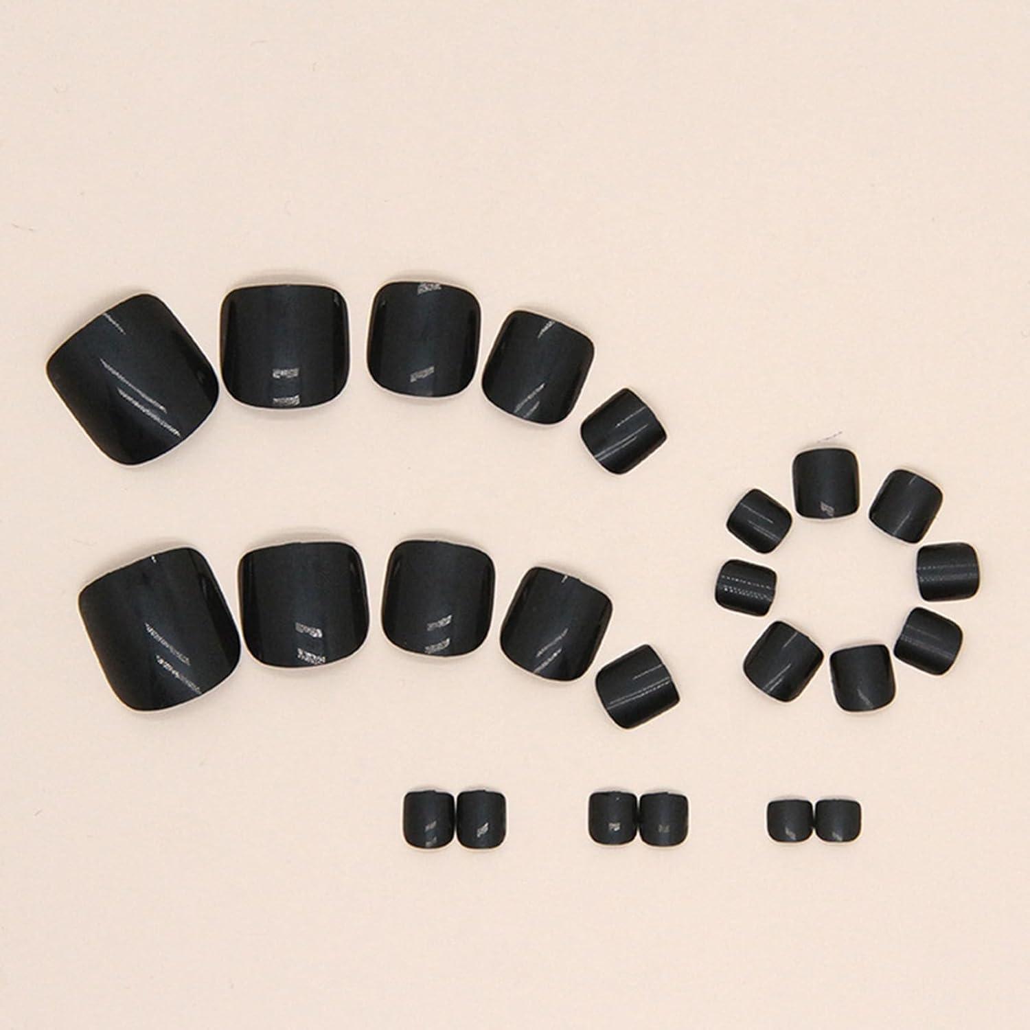 24er Set Künstliche Fußnägel Acryl Schwarz KurzToe Nails Full Cover