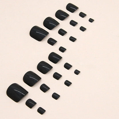 24 Künstliche Fußnägel Schwarz Full Cover Toe Nails für Frauen und Mädchen