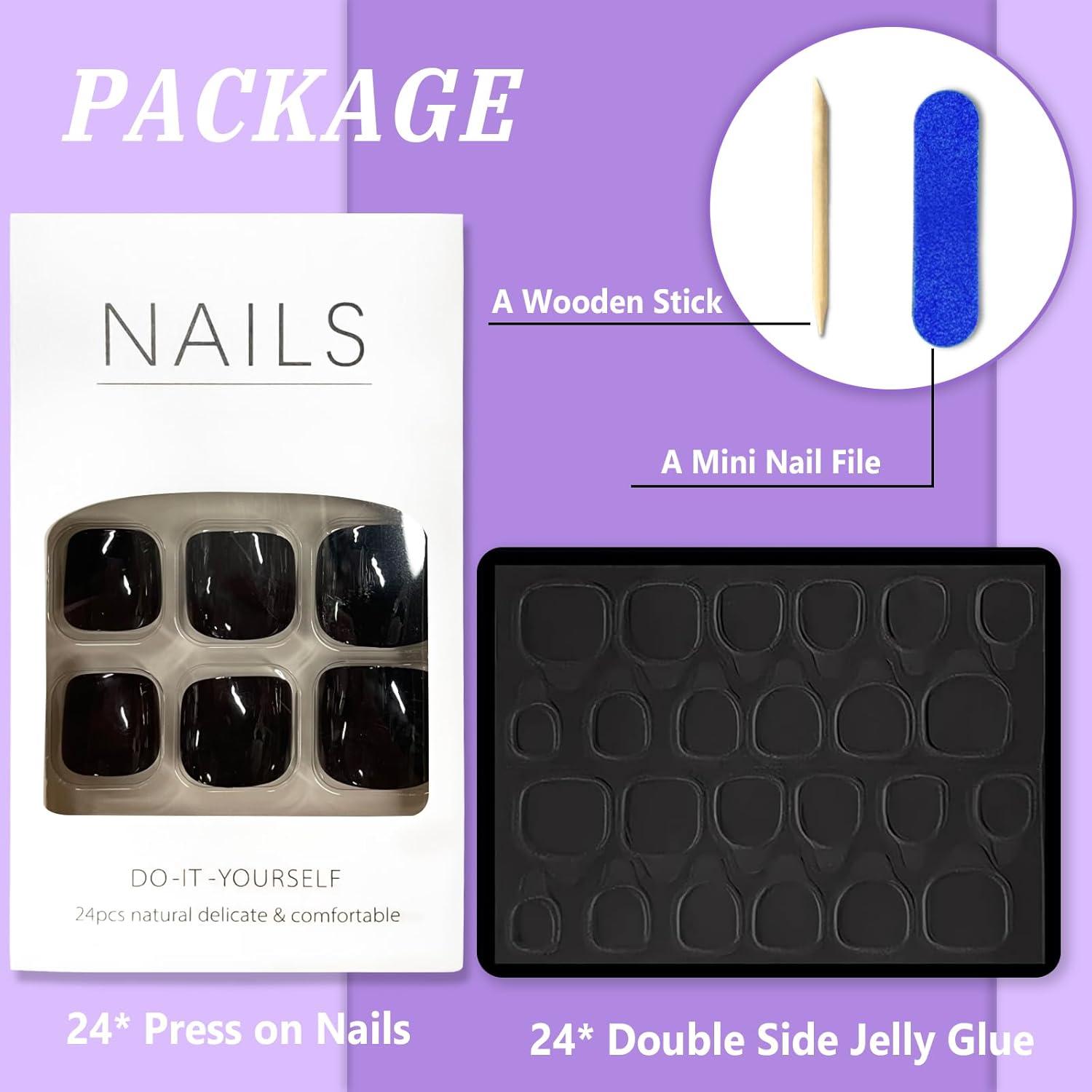 24er Set Künstliche Zehen Nägel Schwarz Full Cover Acryl Fußnägel