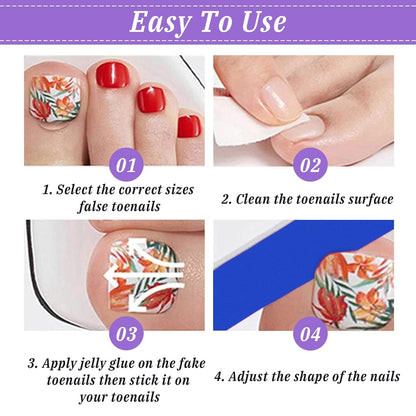 24 Stück Schwarze Künstliche Fußnägel Kurz Acryl Full Cover Toe Nails