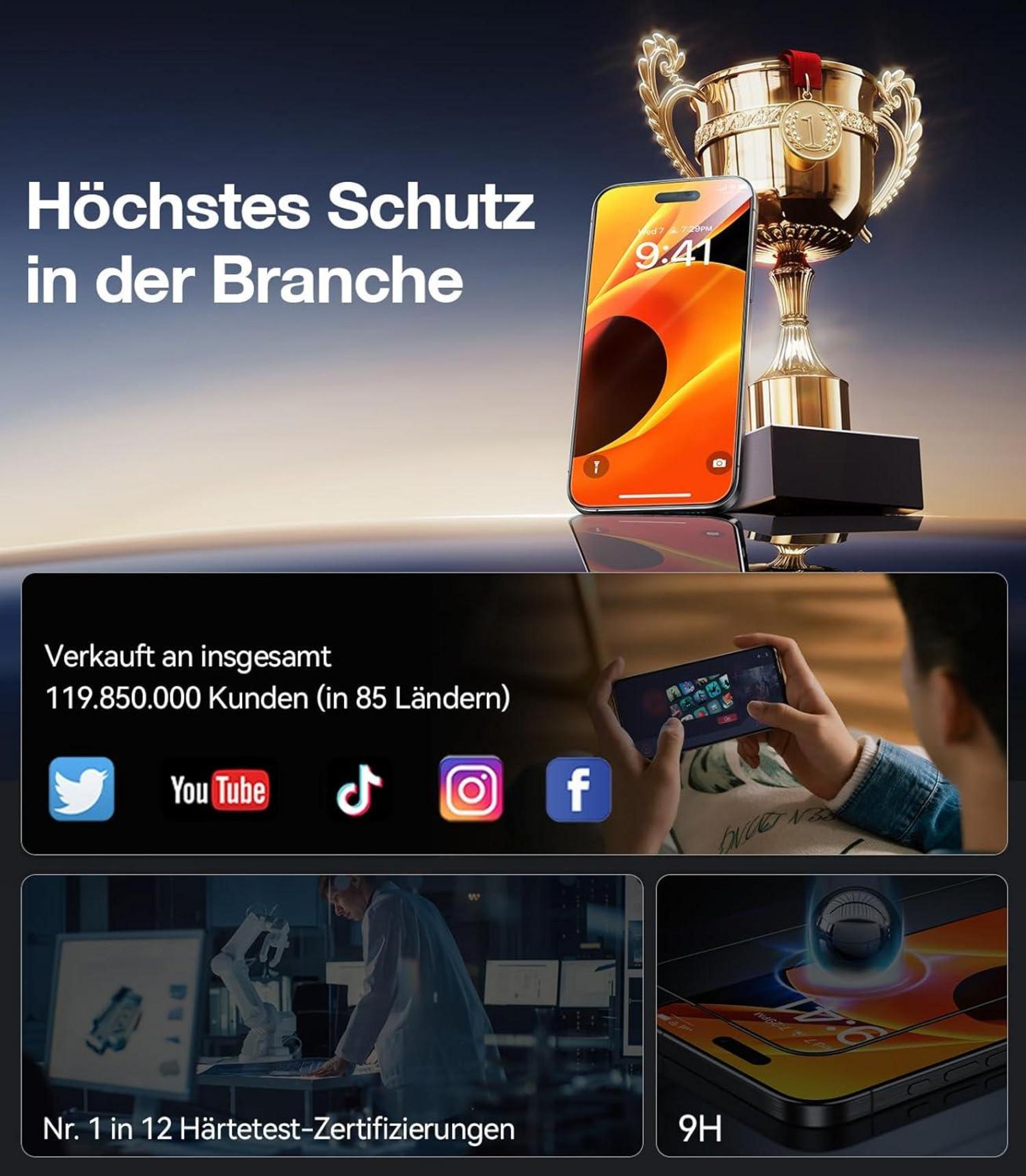 TORRAS iPhone 16 Pro Panzerglas Schutzfolie 9H+ 2 Stück