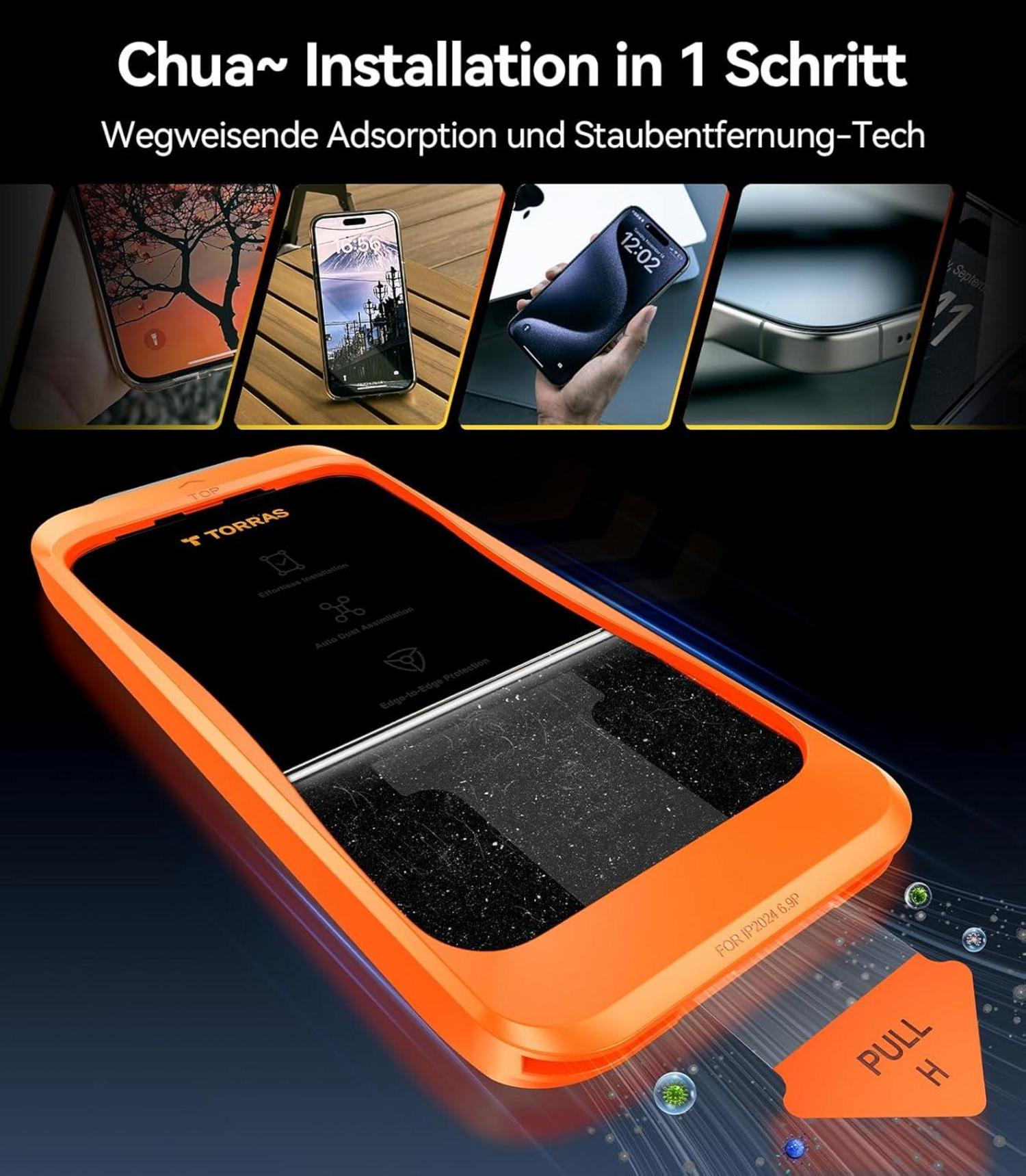 iPhone 16 Pro Panzerglas Schutzfolie 9H+ 2 Stück Anti-Fingerabdruck