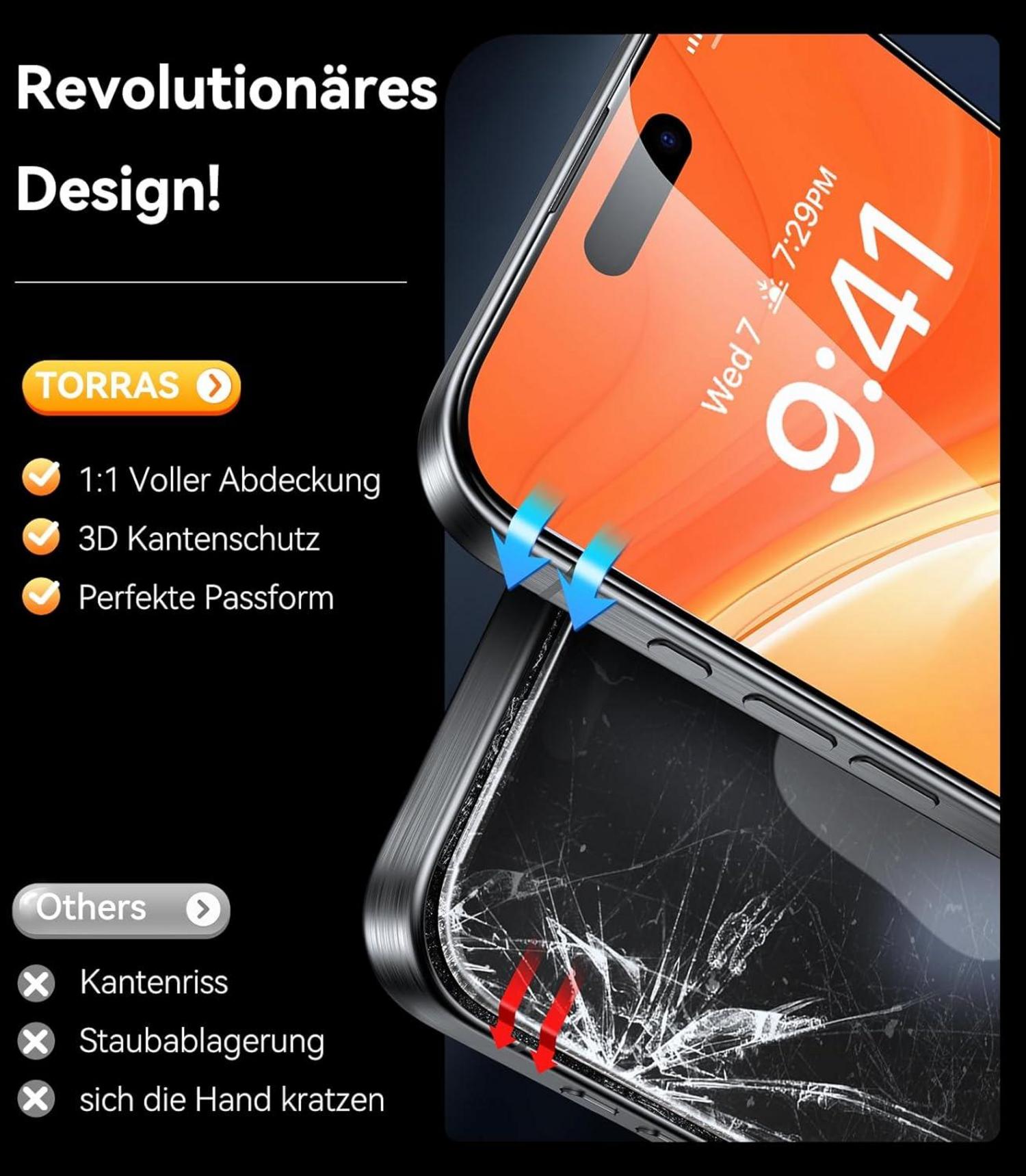 iPhone 16 Panzerglas Schutzfolie 9H+ 2er Pack
