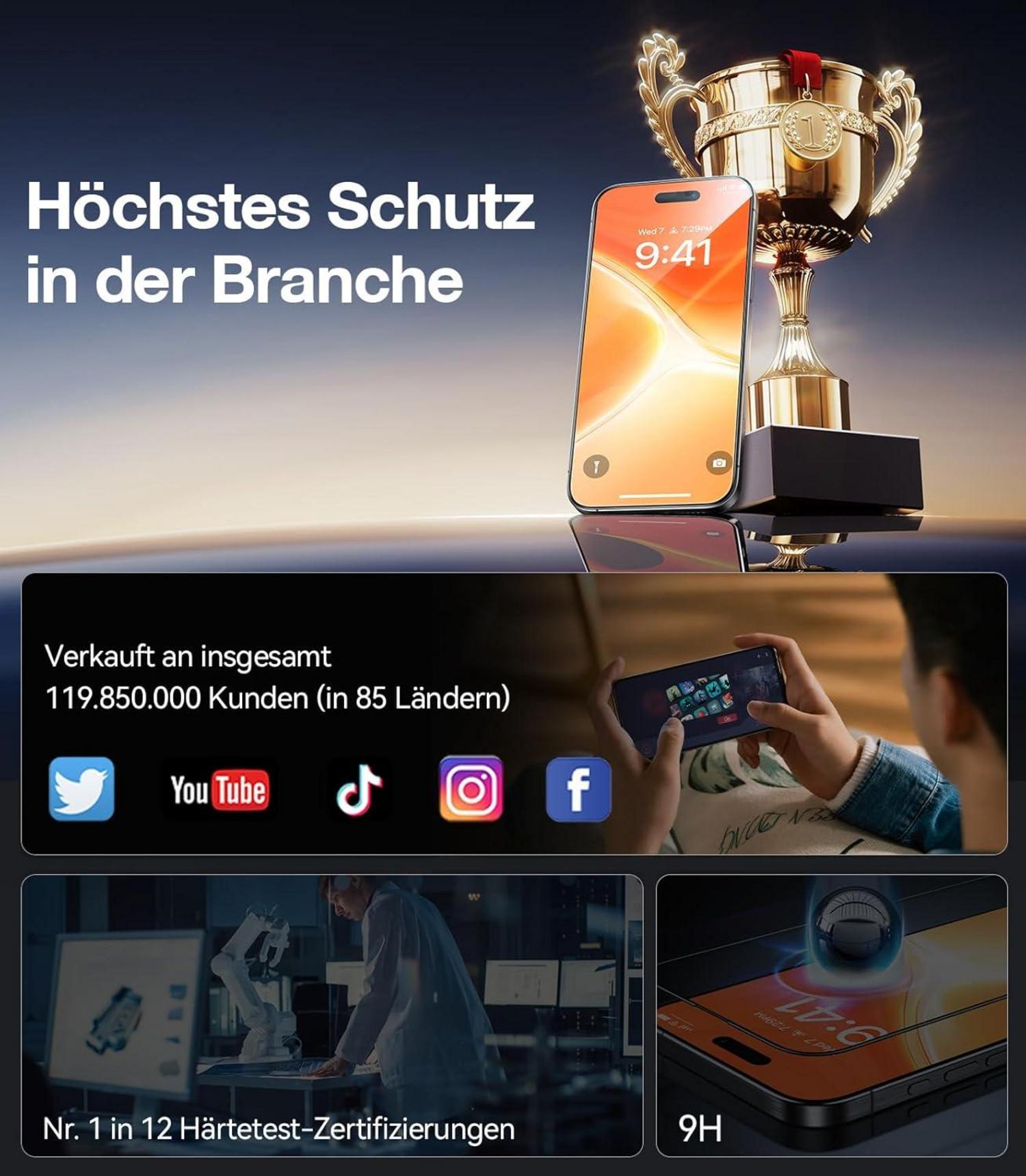 TORRAS Panzerglas für iPhone 16 Schutzfolie 9H+ [Full Screen] 2 Stück