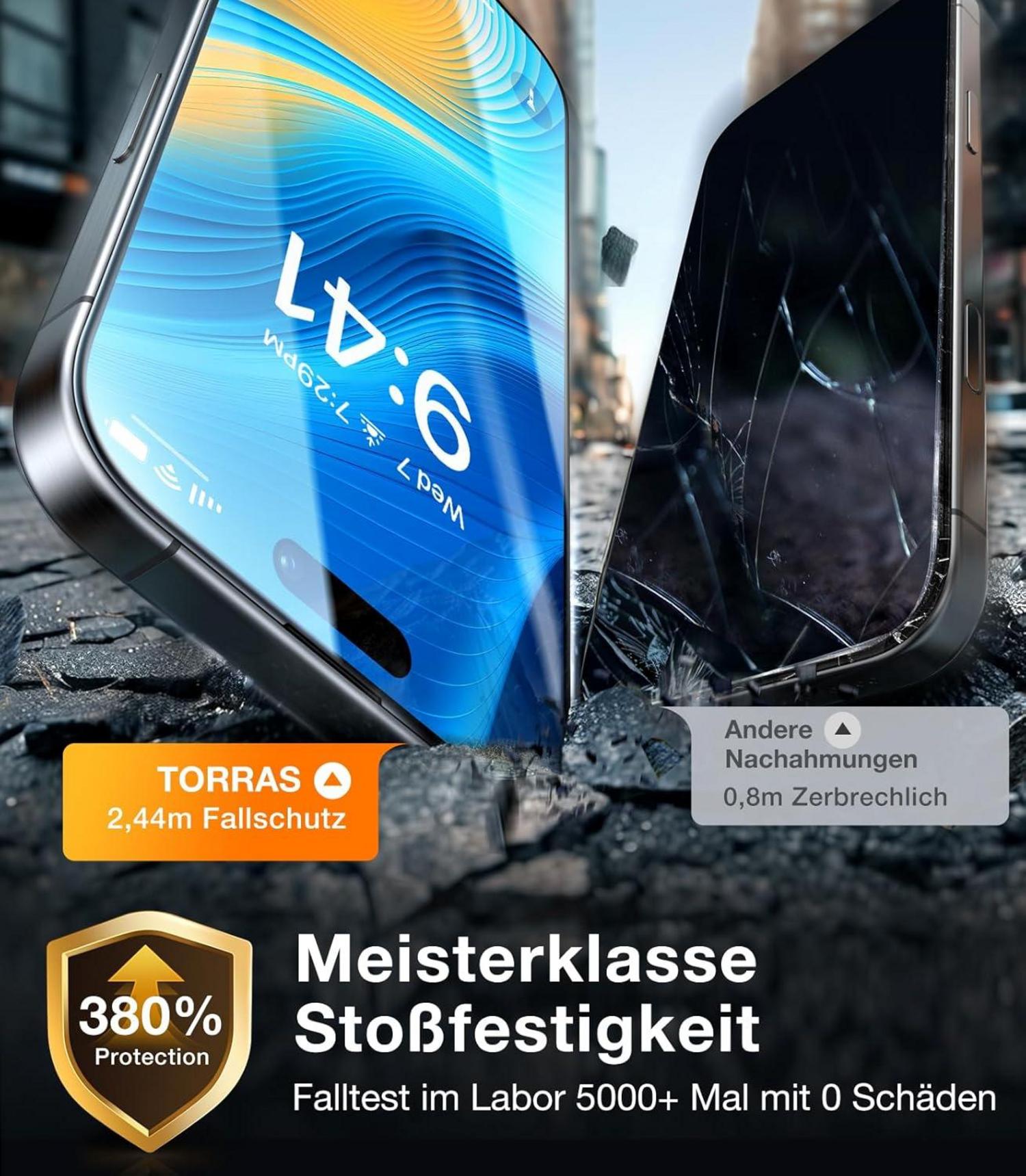 Schutzfolie iPhone 16 Pro Max Panzerglas 9H Full Screen 2er Set