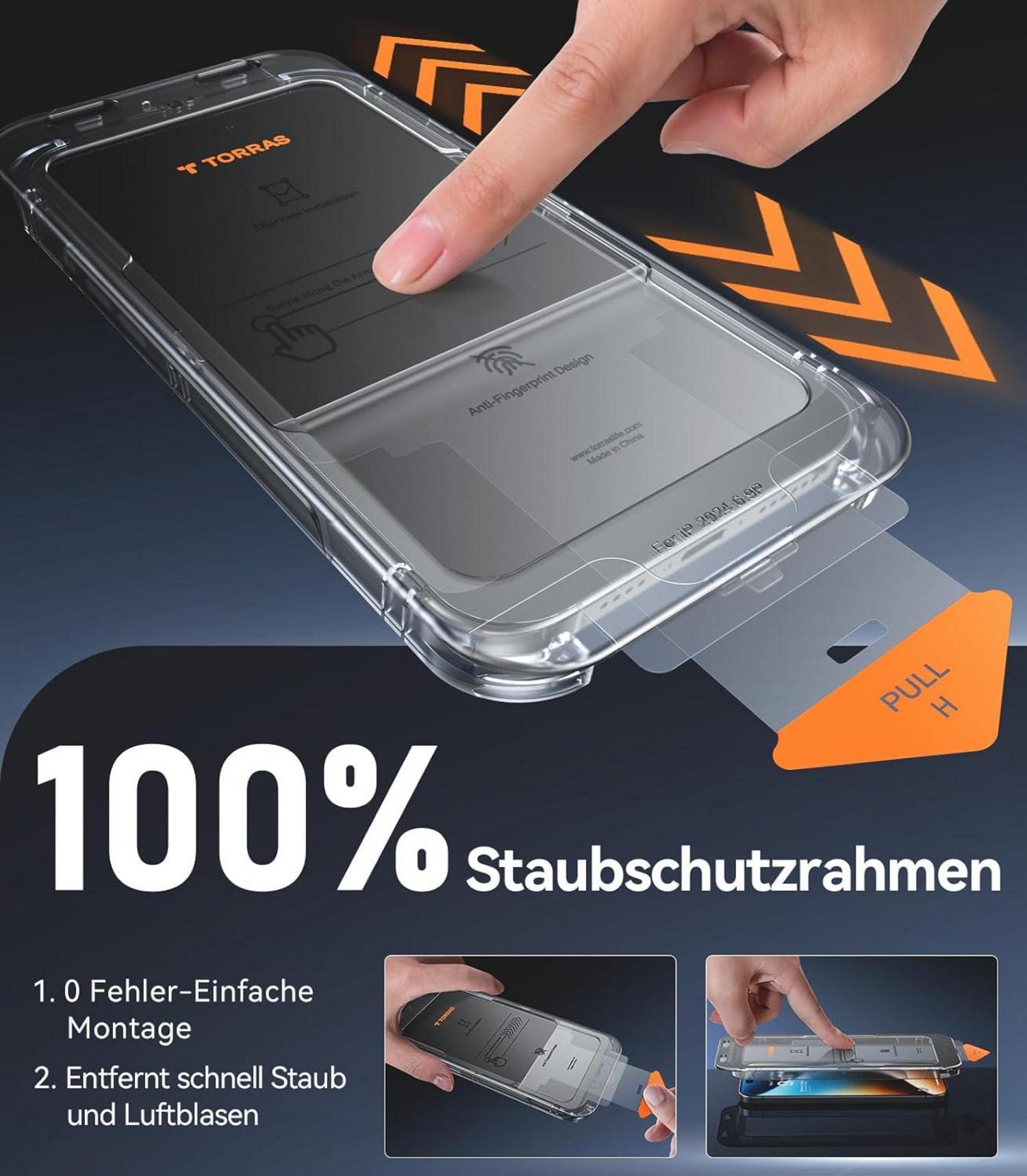 iPhone 16 Pro Max Panzerglas Schutzfolie 9H Glas Full Screen 2 Stück
