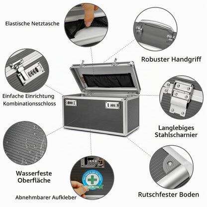 Medikamentenkoffer mit Schloss & Tablettenbox Grau Large