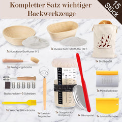 Gärkorb Brot Set mit 2 Gärkörbchen und Sauerteig Starter Set