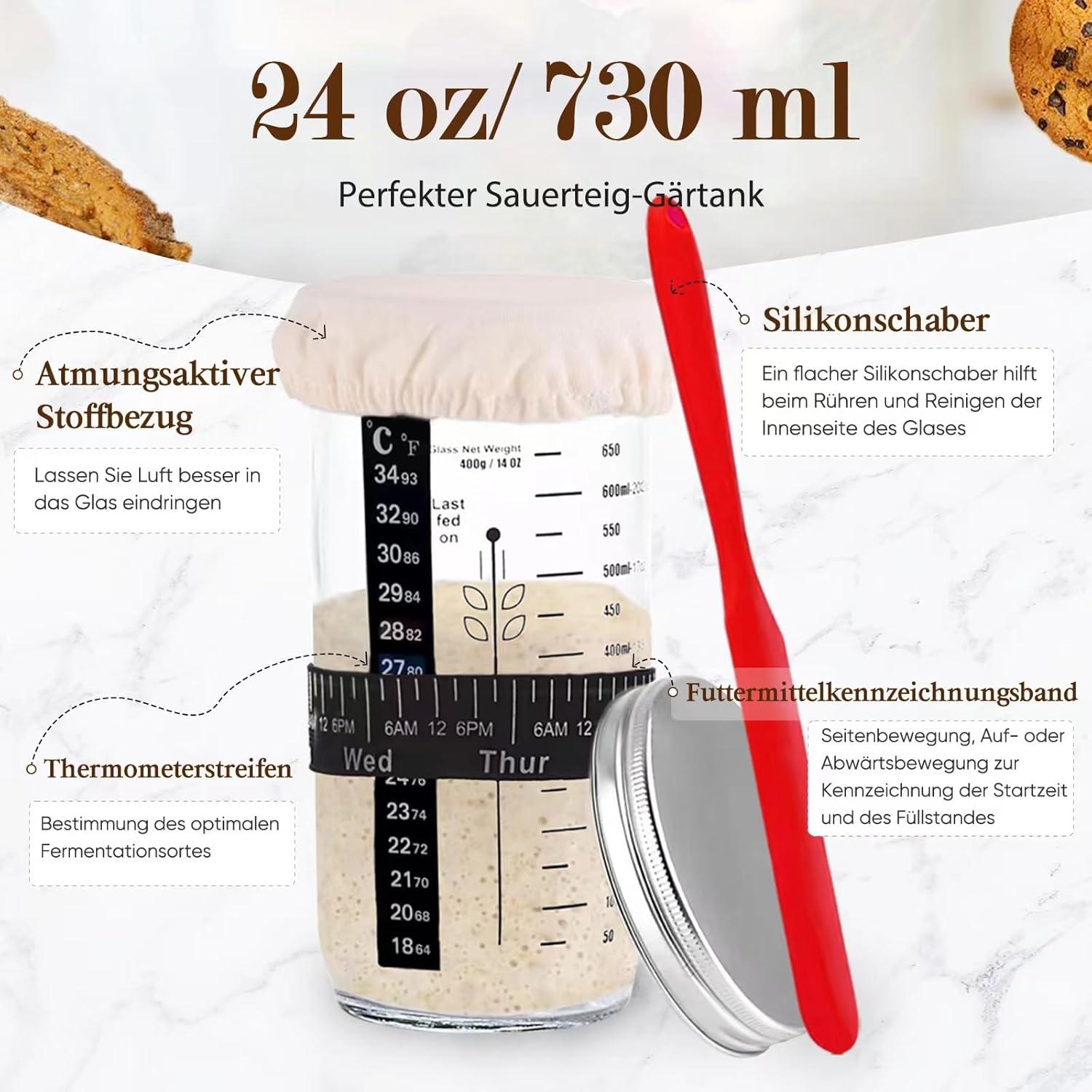 Kixiyou Gärkorb Brot Set mit 2 Gärkörbchen und Sauerteig Starter Set