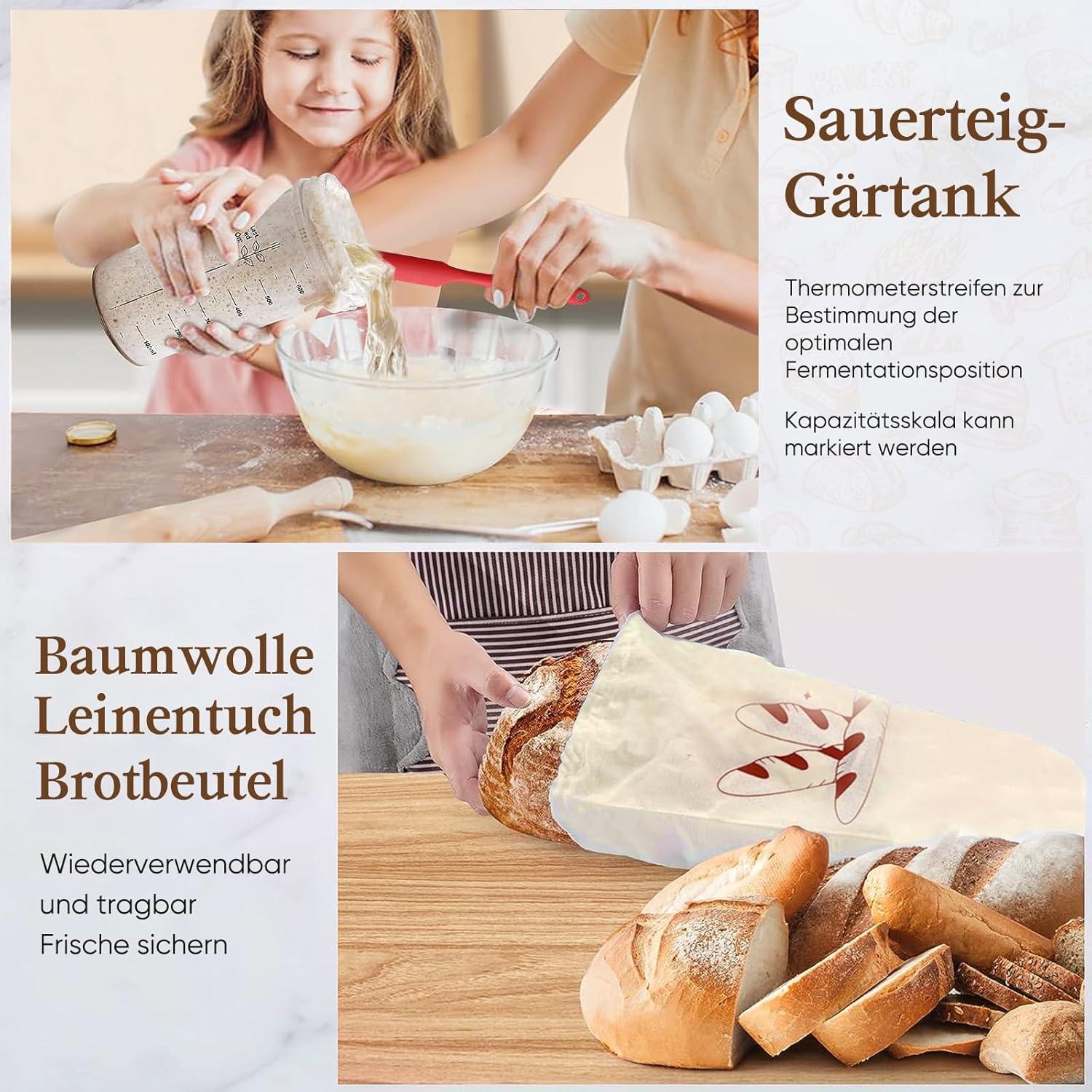 Gärkorb Brotback-Set mit 2 Gärkörbchen, Sauerteig Starter Set, Backzubehör