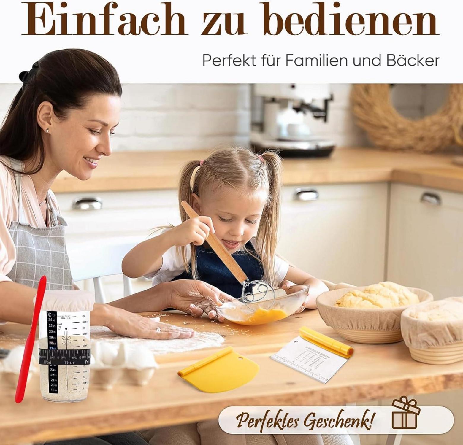 Kixiyou Gärkorb Brot Set mit 2 Gärkörbchen und Sauerteig Starter Set