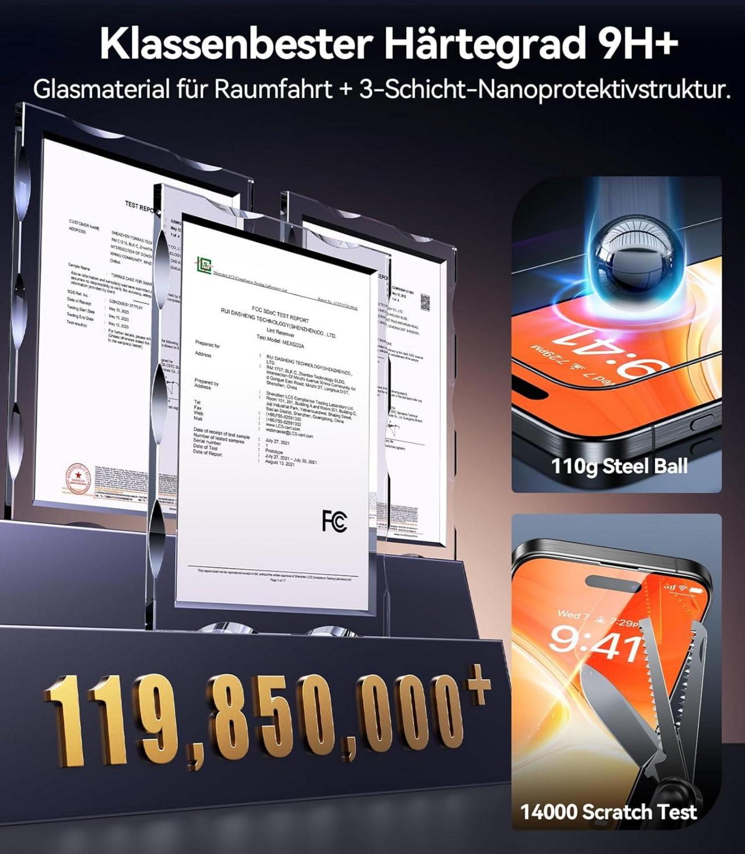 Panzer Schutzfolie für iPhone 16 Plus Full Screen 9H+ 2er Set