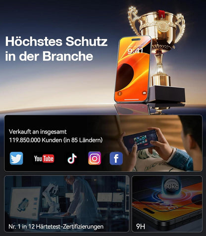 iPhone 16 Pro Max Panzerglas Schutzfolie 9H+ 2 Stück