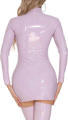 Sexy Glitzer PU Jumpsuit Damen Langarm XS-XL Helllila S-M