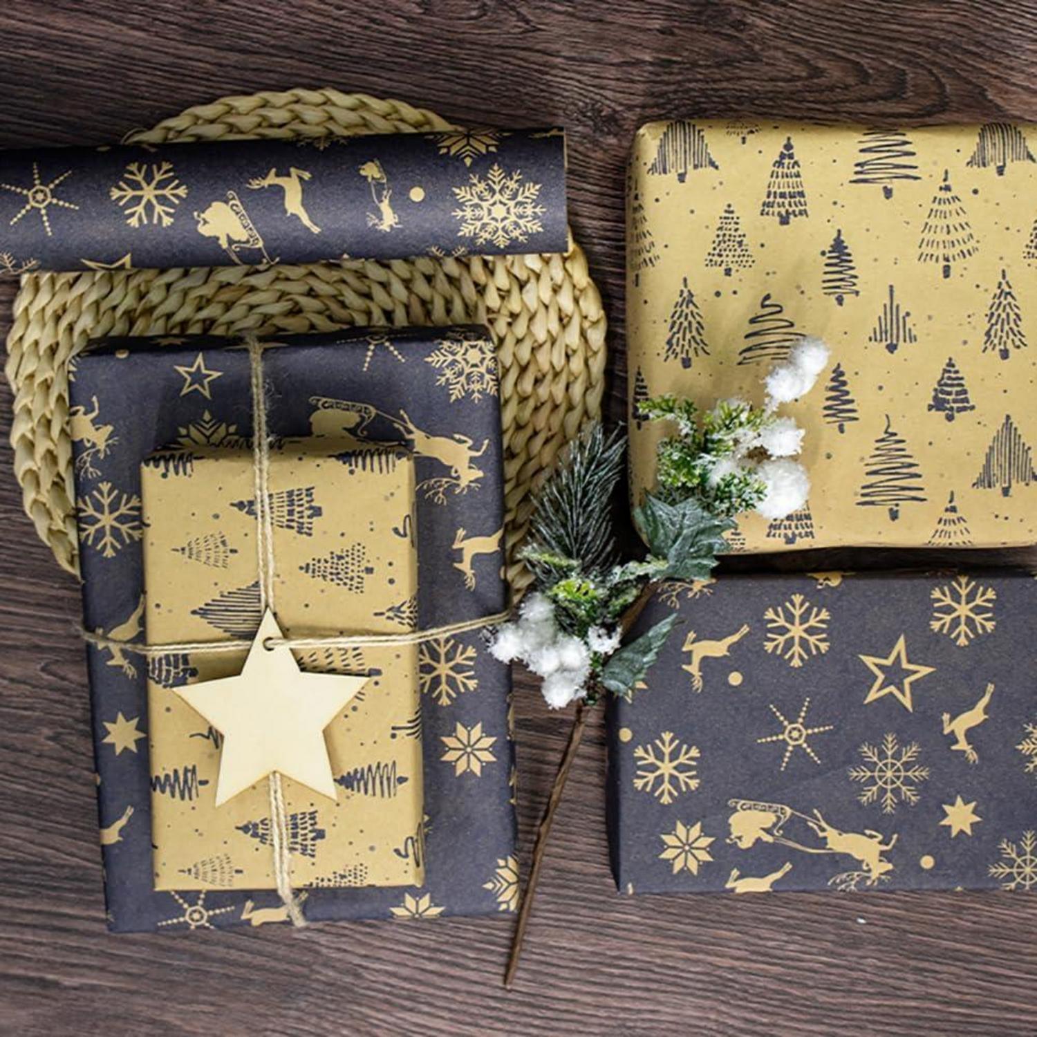 Wendbares Weihnachtsgeschenkpapier Dunkelblau Braun 43cm x 10m