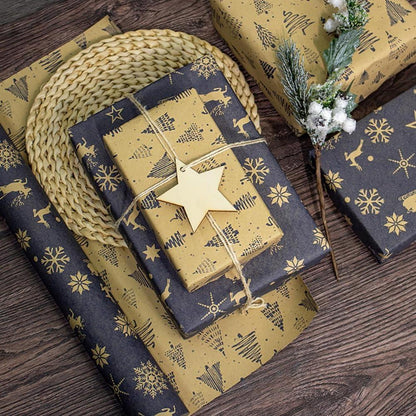Wendbares Weihnachtsgeschenkpapier Rolle 43cm x 10M Marineblau Braun Weihnachten Neujahr