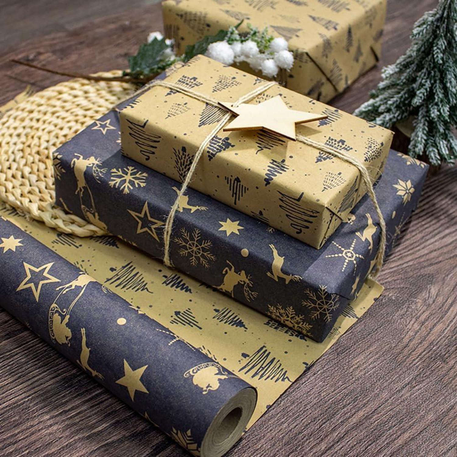 Wendbares Weihnachtsgeschenkpapier Dunkelblau Braun 43cm x 10M